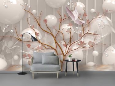دانلود درخت هلو 3D مدرن عاشقانه دیوار پس زمینه برجسته