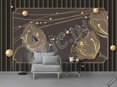 دانلود طرح کاغذ دیواری مینیمالیستی مدرن سه بعدی خط فلزی گل دیوار تزئینی آهن فرفورژه
