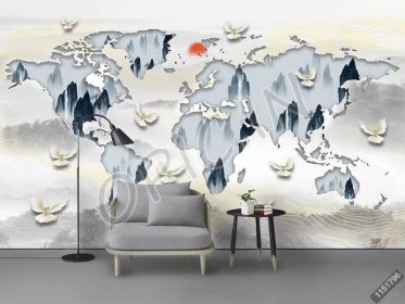 دانلود طرح کاغذ دیواری جدید مینیمالیستی مدرن نقشه جهان جوهر چشم انداز سه بعدی دیوار پس زمینه کبوتر سفید