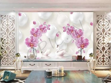 دانلود طرح کاغذ دیواری دیوار زمینه پس زمینه گلهای صورتی 3D 3d