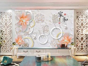 دانلود طرح کاغذ دیواری خانه و لوکس غنی سه بعدی نیلوفرهای جواهرات پس زمینه دیوار