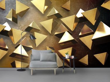 دانلود دیوار پس زمینه مثلث های طلایی 3D