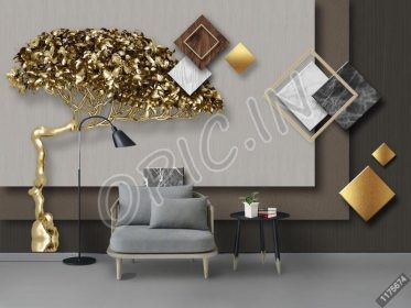 دانلود طرح کاغذ دیواری مد مدرن 3d طلای طلایی طلای درخت فویل طلا دیوار زمینه هندسی