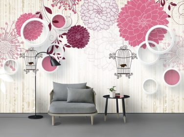 دانلود گل ادبی مدرن مدرن 3D دیوار پس زمینه قفس پرنده حلقه جامد