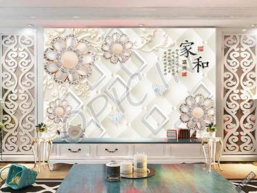 دانلود طرح کاغذ دیواری خانه و گل الماس غنی جعبه سه بعدی دیوار جواهرات لوکس