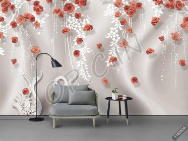 دانلود طرح کاغذ دیواری گل رز قرمز شیک مدرن انتزاعی گل انگور قوچ دیوار پس زمینه ابریشم