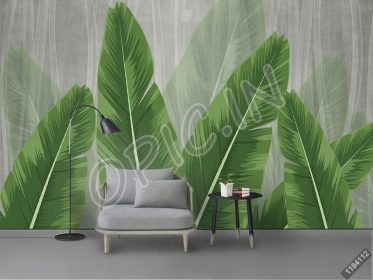 دانلود طرح کاغذ دیواری مینیمال مدرن گرمسیری دست موز رنگ شده برگ موز گیاه پس زمینه دیوار