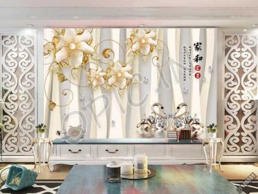 دانلود طرح کاغذ دیواری جواهرات لوکس مدرن گل مروارید قو خط سه بعدی دیوار زمینه