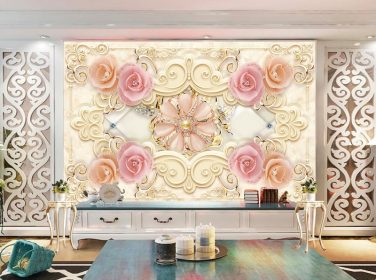دانلود دیوار گل های جواهرات لوکس 3D شیک و شیک اروپایی