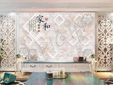 دانلود طرح کاغذ دیواری خانه و غنی سه بعدی گل الماس به سبک لوکس دیوار زمینه پس زمینه جواهرات