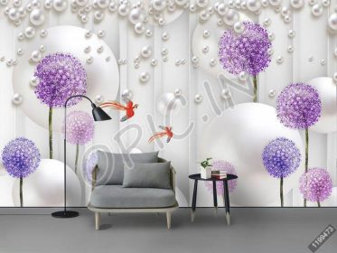 دانلود طرح کاغذ دیواری مدرن گل بنفش مروارید 3D دیوار زمینه ساده