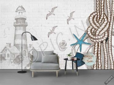 دانلود طرح کاغذ دیواری دیوار آجری فانوس دریایی مینیمالیست نوردیک اتاق پس زمینه اتاق خواب