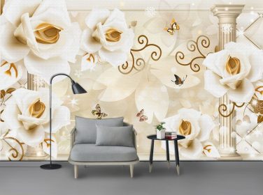 دانلود دست مینیمالیستی مدرن طراحی شده دیوار اتاق نشیمن الگوی گل رز