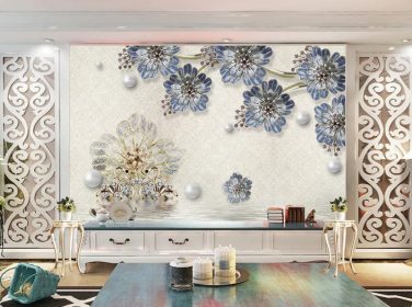 دانلود لوکس زیبا و مدرن جواهر آبی 3D 3D گل قوسی دیواری پس زمینه