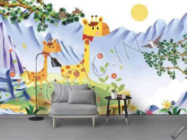 دانلود طرح کاغذ دیواری کارتون مدرن کودک دیوار زمینه پرنده گل