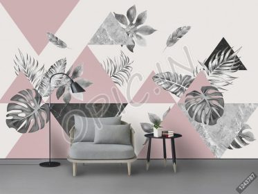 دانلود طرح کاغذ دیواری دیوار زمینه پس زمینه گیاهان گرمسیری هندسی به سبک نوریک مدرن