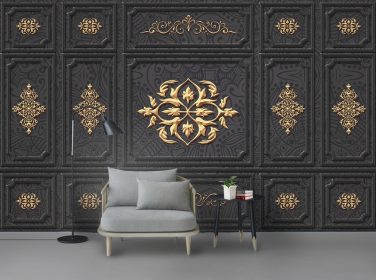 دانلود مد طلای سیاه و سفید مد الگوی طلایی اتاق نشیمن دیوار پس زمینه تلویزیون