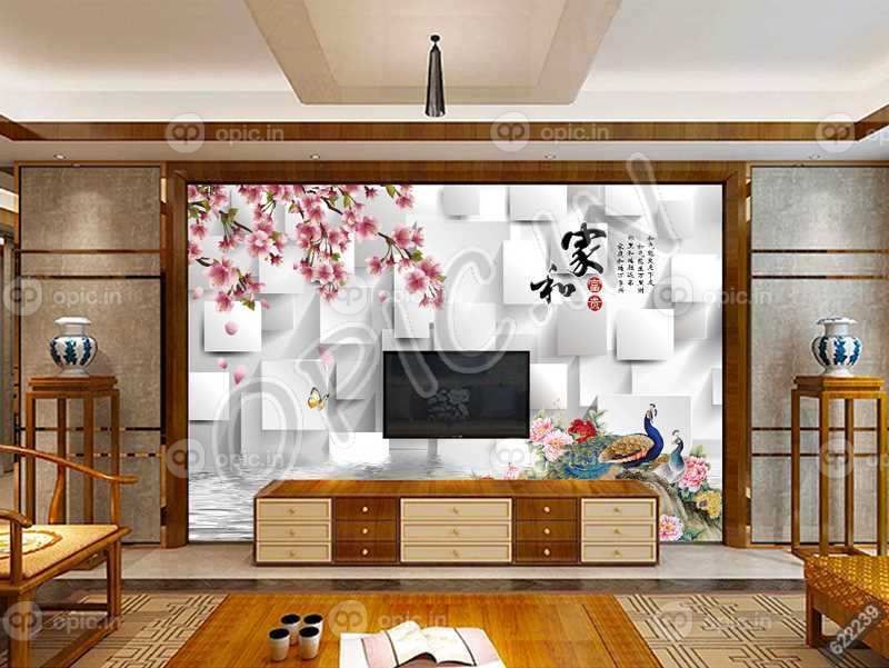 دانلود طرح کاغذ دیواری دیوار پس زمینه تلویزیون استریو خلاقانه به سبک چینی