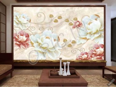 دانلود طرح کاغذ دیواری دیوار چینی تلویزیون زمینه مرمر غنی از گل صد تومانی به سبک چینی