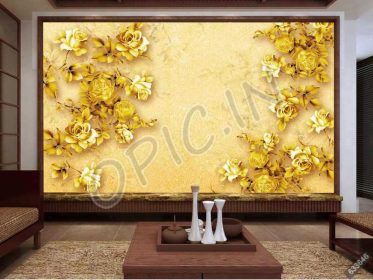 دانلود طرح کاغذ دیواری دیوار زمینه گل رز طلای برجسته 3D