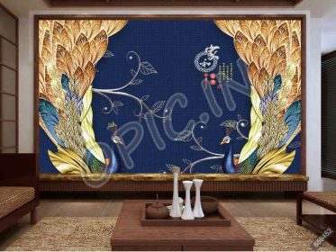 دانلود طرح کاغذ دیواری fengqi baodi دیوار زمینه ایوان طاووس آبی دو بال