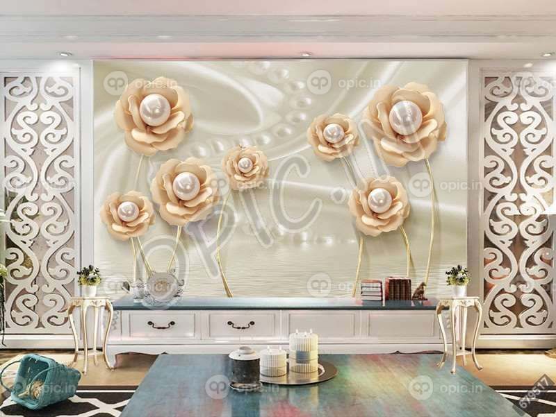 دانلود طرح کاغذ دیواری پس زمینه مروارید گل نگین زیبا 3D
