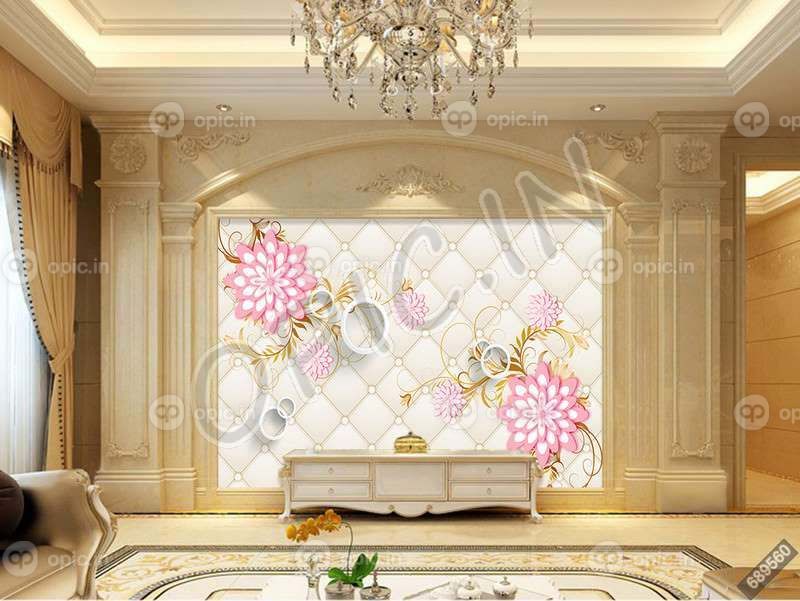 دانلود طرح کاغذ دیواری 3D کیف نرم گل بنفش گل مروارید دیوار زمینه