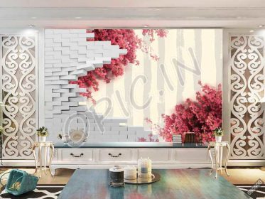 دانلود طرح کاغذ دیواری کاشی دیوار استریو 3D گل زمینه دیوار تلویزیون