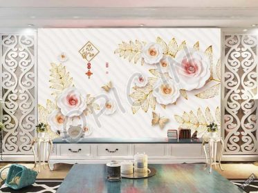 دانلود طرح کاغذ دیواری مد مدرن مینیمالیستی گل کوچک گلدان گل صد تومانی و دیوار زمینه ای غنی