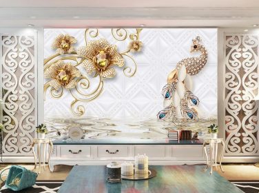 دانلود دیواره پس زمینه طاووس طلای جواهر 3 بعدی
