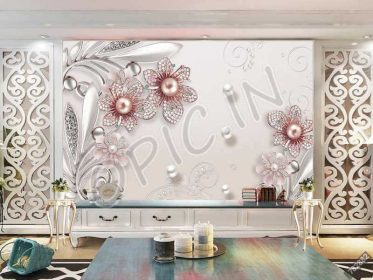 دانلود طرح کاغذ دیواری پس زمینه مروارید گل جواهرات استرلینگ 3d