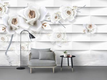 دانلود مدرن مینیمالیستی سفید برجسته گل سرخ 3D دیوار پس زمینه