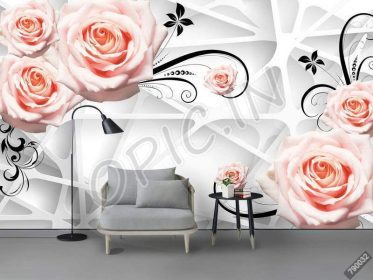 دانلود طرح کاغذ دیواری مد مدرن ساده 3D استریو صورتی گل رز زیبا پس زمینه دیوار
