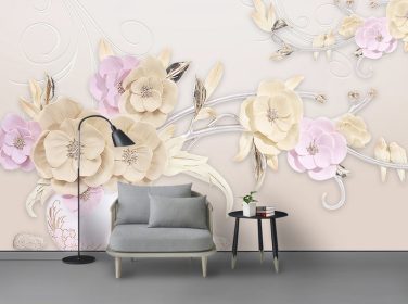 دانلود گل های برجسته 3D مینیمالیستی مدرن دیوار غنی تلویزیون پس زمینه را باز می کنند