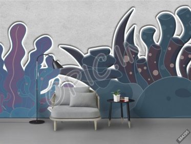 دانلود طرح کاغذ دیواری نقاشی دیواری پس زمینه دنیای زیر آب منبت برجسته سه بعدی مدرن