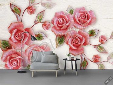 دانلود طرح کاغذ دیواری دیوار گل رز برجسته مدرن سه بعدی