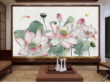 دانلود طرح کاغذ دیواری دیوار چینی گل نیلوفر آبی جدید