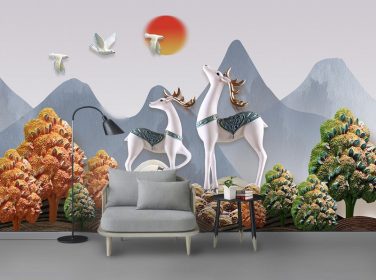 دانلود جنگل های مدرن 3D جنگل دیواری پس زمینه نقاشی با مناظر برجسته