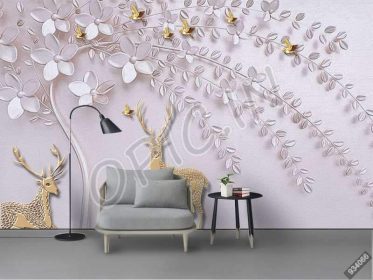دانلود طرح کاغذ دیواری حنایی برجسته نوردیک ساده روی دیوار درخت