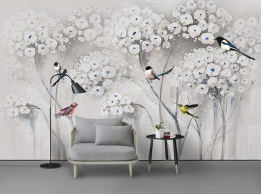 دانلود دست مدرن نقاشی شده دیوار زیبا پس زمینه تلویزیون پرنده گل