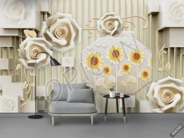 دانلود طرح کاغذ دیواری دیوار خلاقانه طرح زمینه آفتابگردان گل برجسته 3D
