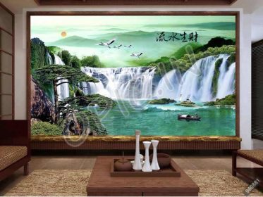 دانلود طرح کاغذ دیواری چشم انداز سبک چینی استقبال از نقاشی منظره کاج آب و ثروت تلویزیون دیوار پس زمینه