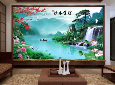 دانلود نقاشی چینی ، آب روان ، ثروت ، مناظر ، دیوار پس زمینه