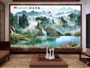 دانلود طرح کاغذ دیواری ‘نقاشی چینی ، آب روان ، ثروت ، دیوار زمینه کوه ‘