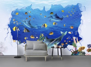 دانلود دیوار پس زمینه اتاق کودک جهان مینیمالیستی 3D زیر آب