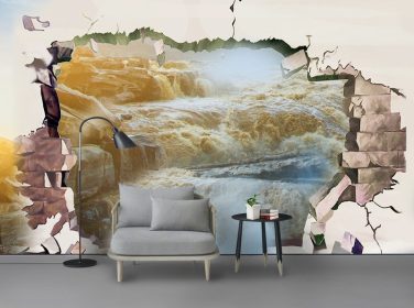 دانلود آبشار 3D چشم انداز ، پس زمینه غار ، نقاشی دیواری