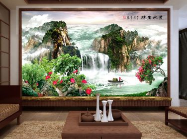 دانلود نقاشی چینی ، آب روان ، ثروت ، چشم انداز ، دیوار