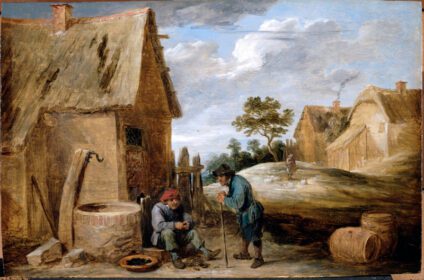 نقاشی کلاسیک 2 دهقانی در حال خوردن صدف