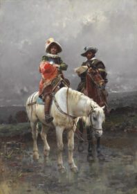 نقاشی کلاسیک سواره بر اسب سفید 1890