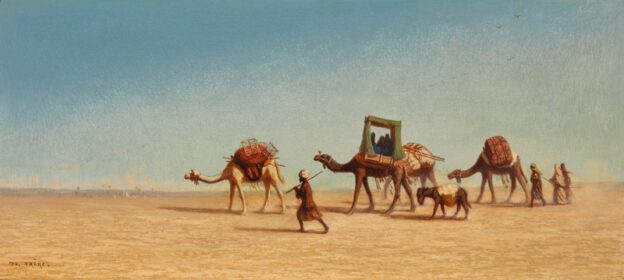 نقاشی کلاسیک خانواده ای که از صحرا عبور می کنند